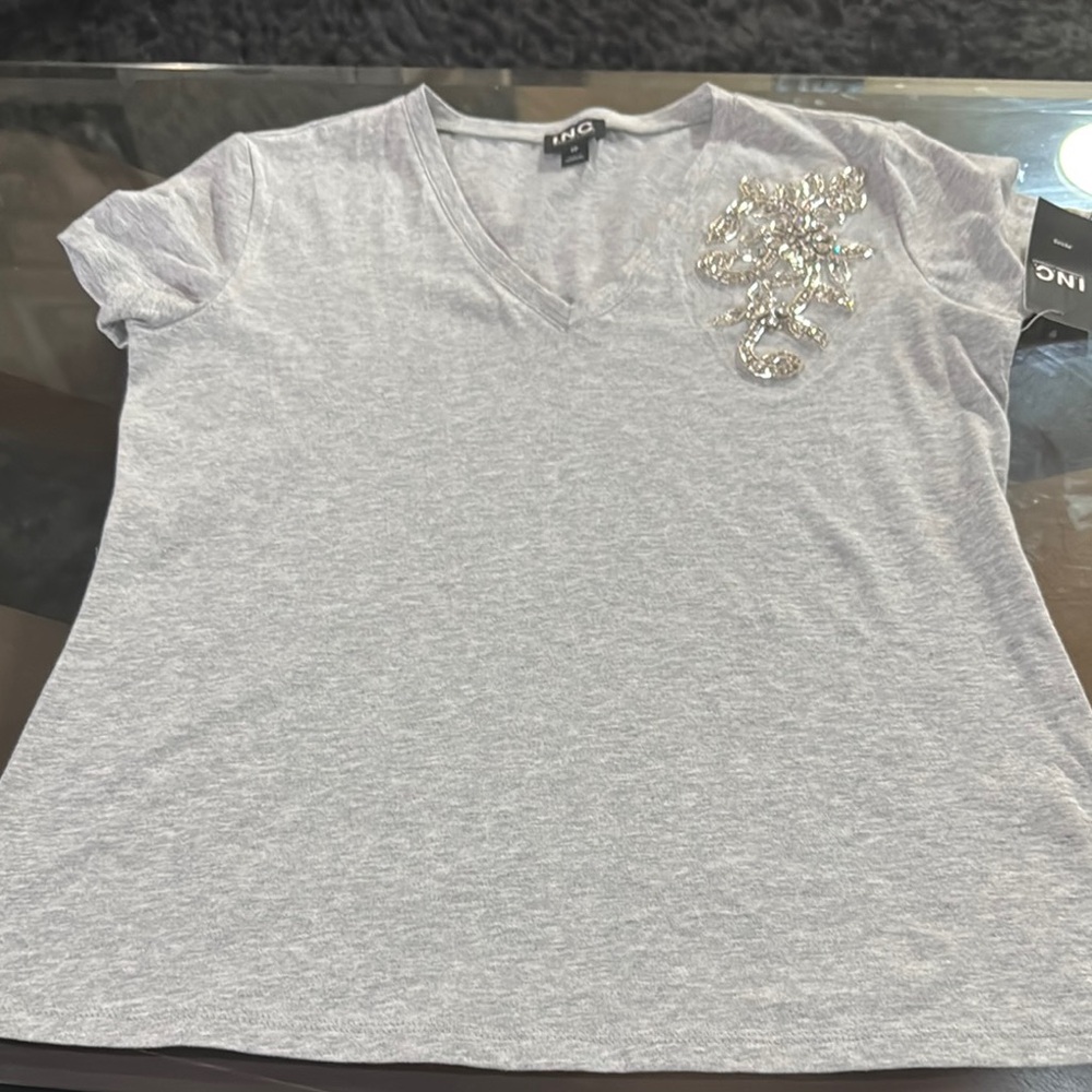 INC International Concepts Women's Gray Embellished Top